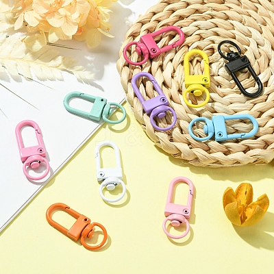 10Pcs 10 Colors Spray Painted Eco-Friendly Alloy Swivel Snap Hooks Clasps FIND-YW0003-04-1