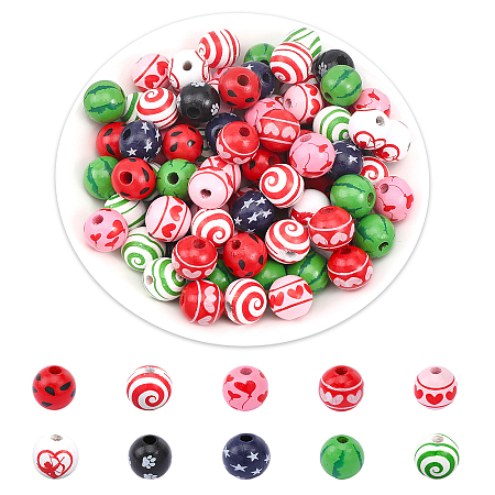 CHGCRAFT 120Pcs 10 Colors Spray Painted Wood Beads WOOD-CA0001-64-1