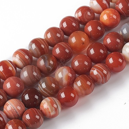 Natural Red Stripe Agate Beads Strands G-F425-32-8mm-1