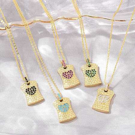 Brass Micro Pave Cubic Zirconia Rectangle with Heart Pendant Adjustable Slider Necklaces KK-CBA4547-08G-1