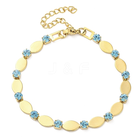 304 Stainless Steel Aquamarine Rhinestone Link Chain Bracelets for Women BJEW-G712-13C-03-1