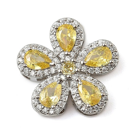 Brass Pave Cubic Zirconia 5-Petal Flower Multi-Strand Links KK-I276-30P-01-1