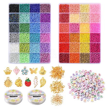 DIY Letter & Seed Beaded Bracelet Keychain Making Kit DIY-YW0005-44-0.7MM-1