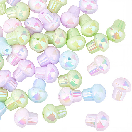 50Pcs UV Plating Rainbow Iridescent Opaque Acrylic Beads OACR-SC0003-06-1
