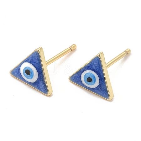 Enamel Triangle with Evil Eye Stud Earrings EJEW-E274-04G-08-1