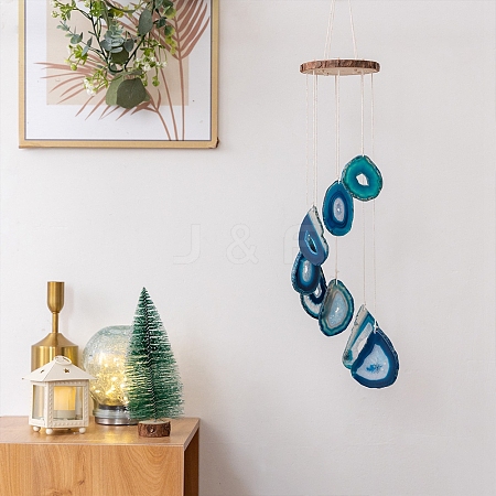 Agate Slices & Wood Wind Chime WICH-PW0001-42A-1