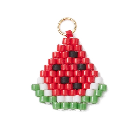 Glass Seed Beaded Watermelon Pendants PALLOY-CJ00124-1