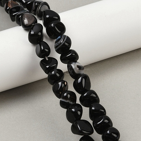 Natural Black Agate Beads Strands G-L630-F01-01H-1