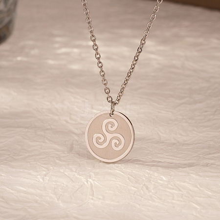 Stylish Stainless Steel Flat Round with Triskele/Triskelion Pendant Necklace for Women OQ4793-2-1