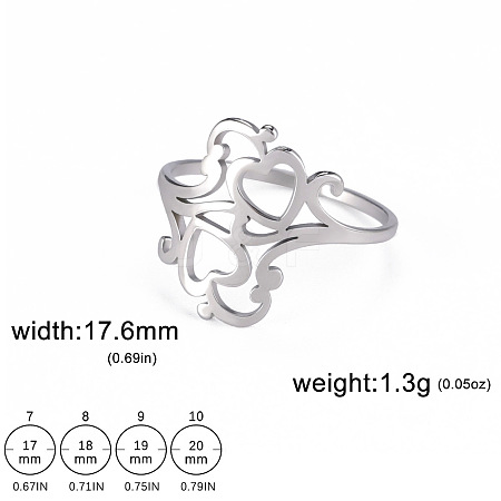 Hollow Out Heart 304 Stainless Steel Finger Rings FS-WGC4FA2-01-1