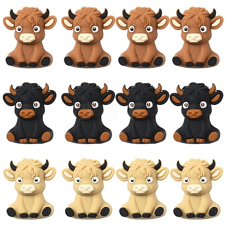 15Pcs 3 Colors Highland Cattle Silicone Beads SIL-YW0001-97-1