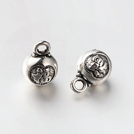 Round with Chinese Blessing Tibetan Style Alloy Charms PALLOY-N0115-10AS-1