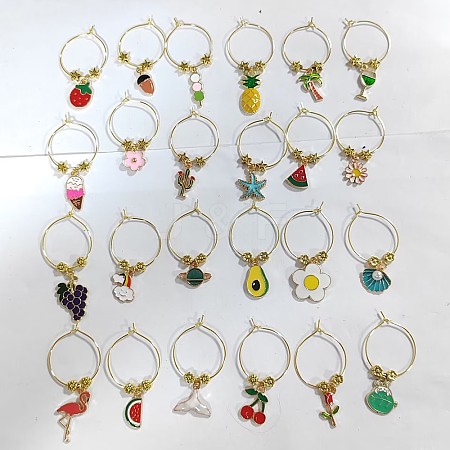 BENECREAT 24Pcs 24 Style Summer Theme Alloy Enamel Wine Glass Charms AJEW-BC0003-90-1