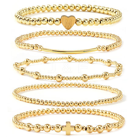 Brass and Stainless Beaded Stretch Bracelet Sets VB9693-6-1