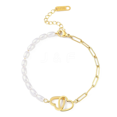 Ion Plating(IP) 304 Stainless Steel Heart Link Bracelets for Women BJEW-K254-12G-1