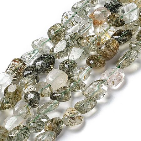 Natural Green Rutilated Quartz Beads Strands G-I351-B09-1