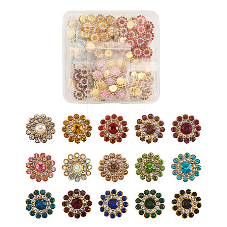 Yilisi 300Pcs 15 Style Flower Shape Rhinestone Buttons RB-YS0001-02-1