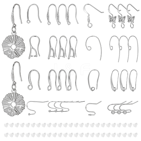 BENECREAT 32pcs 8 styles Brass Earring Hooks KK-BC0010-20-1