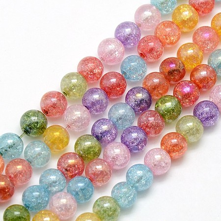 Electroplate AB Color Plated Synthetic Crackle Quartz Round Beads Strands G-L155-6mm-07-1