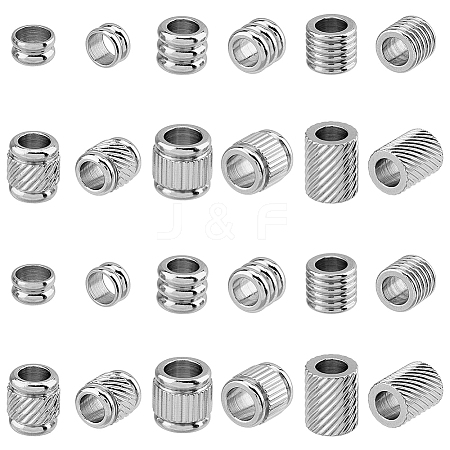 SUPERFINDINGS 60Pcs 6 Style 201 Stainless Steel European Beads STAS-FH0002-06-1