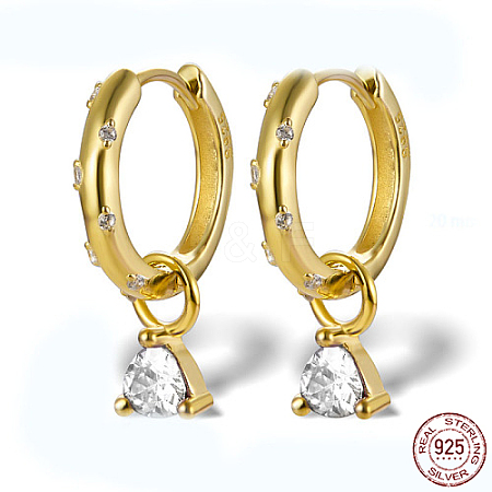Real 18K Gold Plated 925 Sterling Silver Rhinestone Dangle Hoop Earrings XU8813-3-1