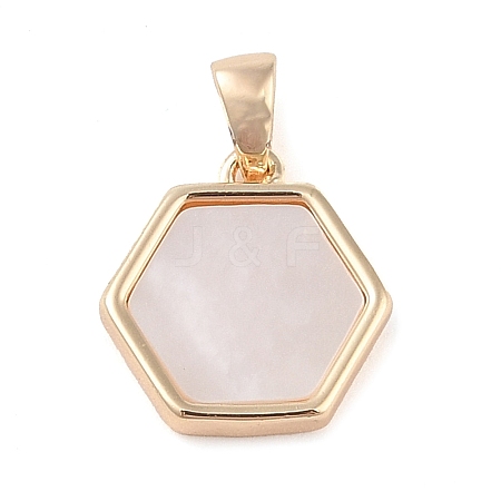 Brass Pave Shell Hexagon Charms KK-Q816-02G-1