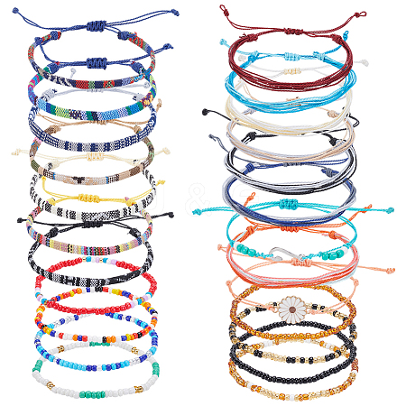 24Pcs 1Bag Cord Braided Bracelets & Glass Seed Beads Braided Bead Bracelets BJEW-UN0002-03-1