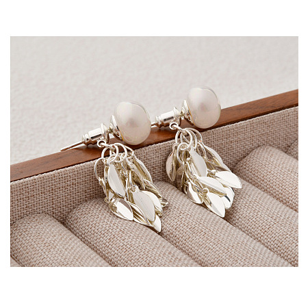 Brass Leaf Stud Earrings LS-EJEW-A121-11S-1