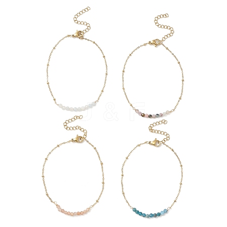 4Pcs 4 Style Natural Mixed Gemstone Beaded Link Braclet with Satellite Chains BJEW-JB09496-01-1