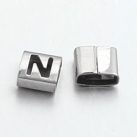 Tarnish Resistant Letter Style 201 Stainless Steel Square Slide Charms STAS-L132-19-1