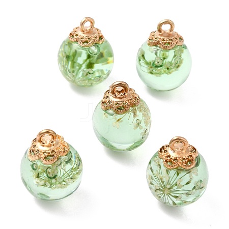 Glass Dried Flower Big Pendants GLAA-P050-01KCG-04-1