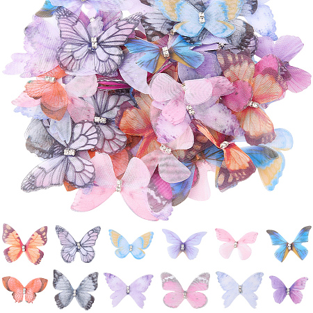 60Pcs 12 Styles 3D Gauze Butterfly Ornament Accessories FIND-SP0020-64A-1