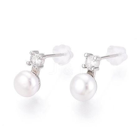 Brass Natural Pearl Stud Earrings PEAR-N020-08G-1