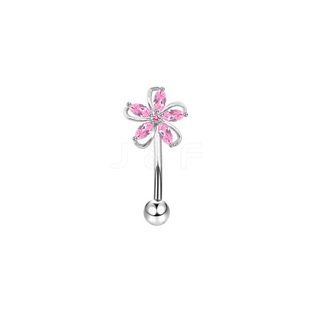 Flower 304 Stainless Steel Pink Cubic Zirconia Eyebrow Curved Barbell Rings WG9A661-03-1