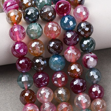 Electroplated Natural Agate Beads Strands G-B191-A07-8mm-11-1