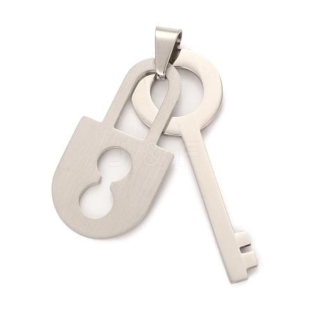 Tarnish Resistant 201 Stainless Steel Key and Lock Pendants STAS-I032-186B-1