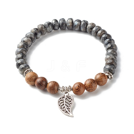 Reiki Natural Labradorite & Wenge Wood Beads Stretch Bracelet BJEW-JB06896-02-1