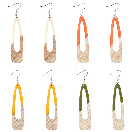 4 Pair 4 Color Resin & Wood Dangle Earrings EJEW-AB00042-1