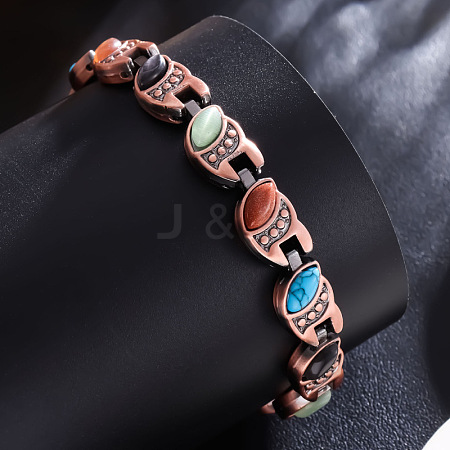 Zinc Alloy & Synthetic Turquoise & Natural Obsidian & Synthetic Goldstone & Cat Eye Link Chain Bracelets FS-WGDAAA9-02-1