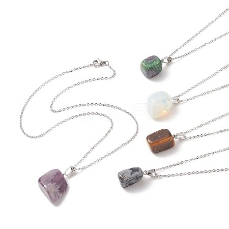5Pcs 5 Style Natural & Synthetic Mixed Gemstone Rectagnel & Triangle Pendant Necklaces Set NJEW-JN04268-1