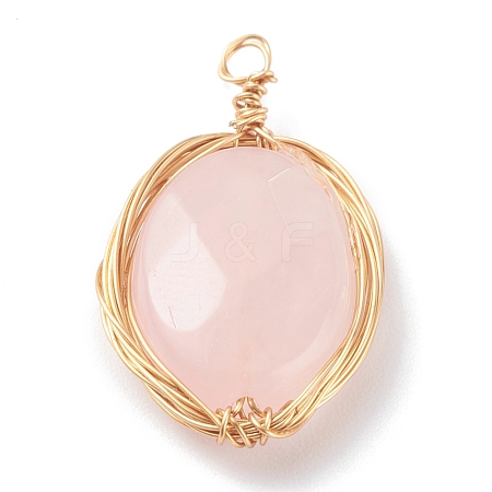 Natural Rose Quartz Pendants PALLOY-JF00670-1