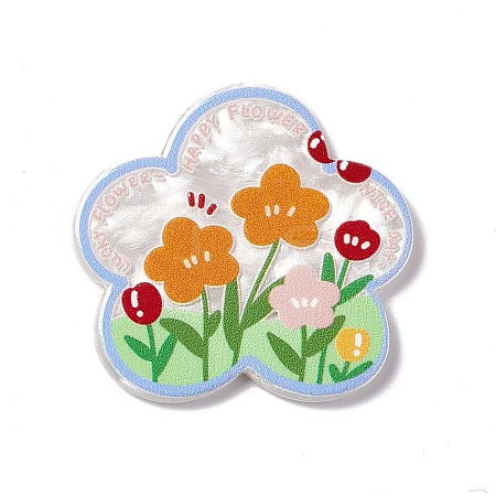 Flower Theme Printed Acrylic Cabochons MACR-J121-01A-1