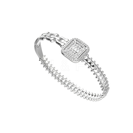 Square 304 Stainless Steel Micro Pave Clear Cubic Zirconia Bangles FS-WG8C862-02-1