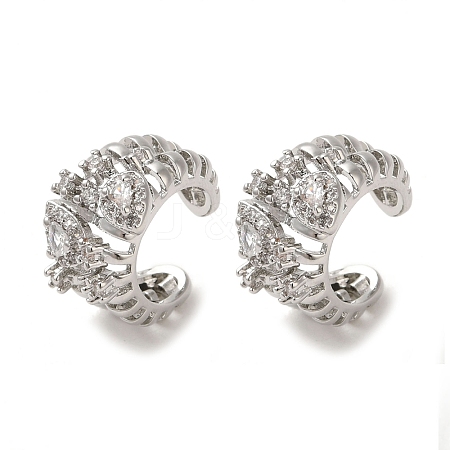 Rack Plating Brass Pave Clear Cubic Zirconia Hollow Croissant Ring Cuff Earrings for Women EJEW-P280-17P-1