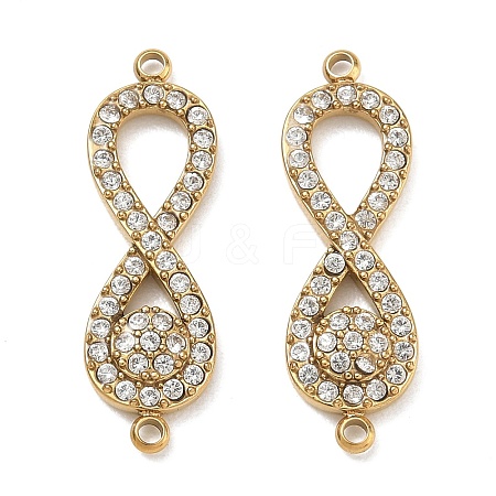 304 Stainless Steel Micro Pave Clear Cubic Zirconia Connector Charms CU-CBAF0F8-04G-1