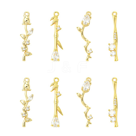 8Pcs 4 Styles Brass Micro Pave Cubic Zirconia Pendants KK-CJ0003-88-1