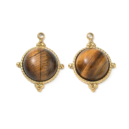 304 Stainless Steel & Natural Tiger Eye Pendants SA-CBA11D7-05G-1