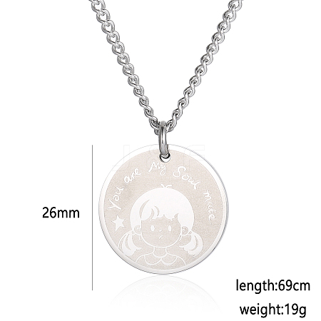 Stainless Steel Female Flat Round Pendant Cartoon Couple Twisted Chain Necklaces QA8832-2-1