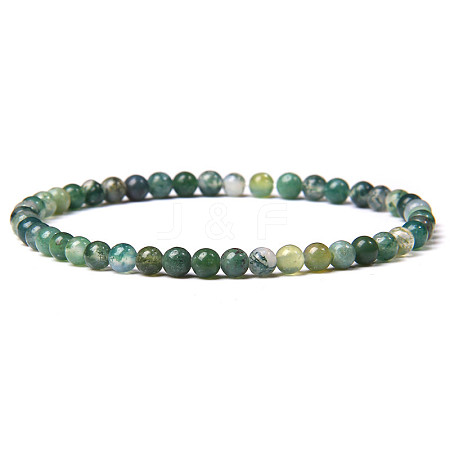 4mm Round Natural Moss Agate Beads Bracelet for Men KG3069-1-1