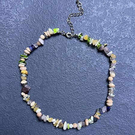 Natural Mixed Stone Chip Beaded Necklaces for Women IW6789-61-1